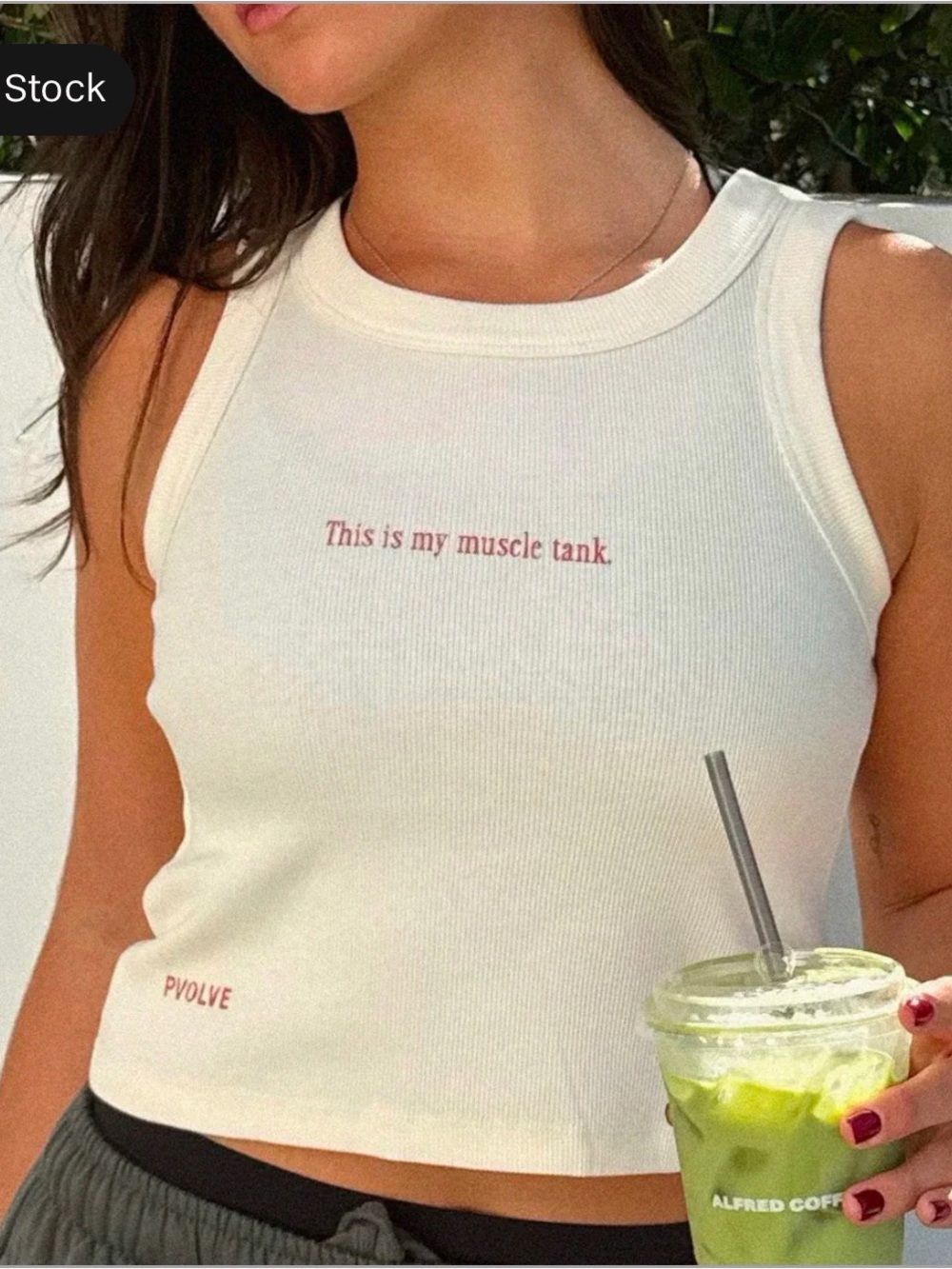Pvolve This is My Muscle Tank Crop Ribbed Organic Cotton Tank Top Sz L